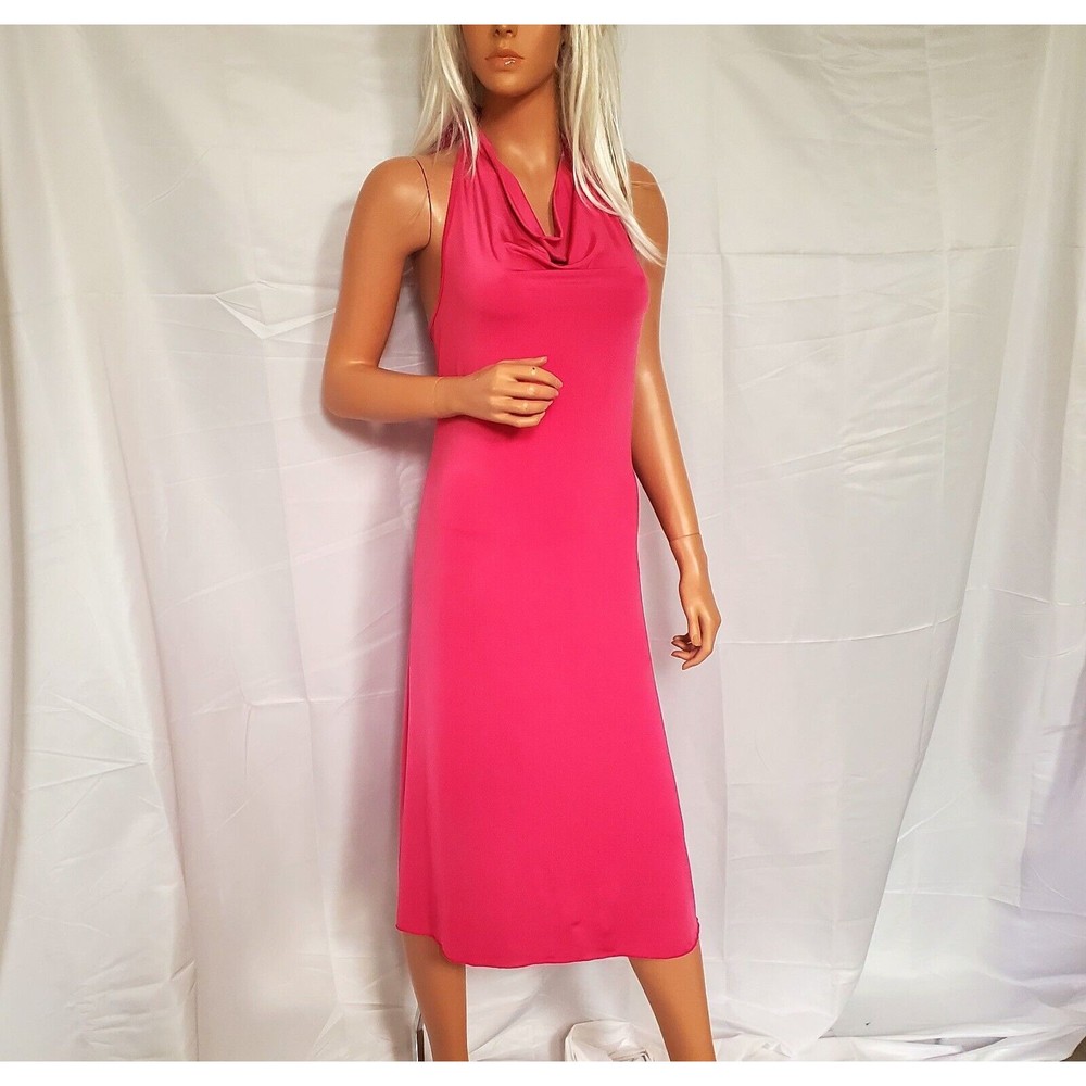 Sincerely Jules Women's Hot Pink Slip Dress Halter Backless Barbie Size M